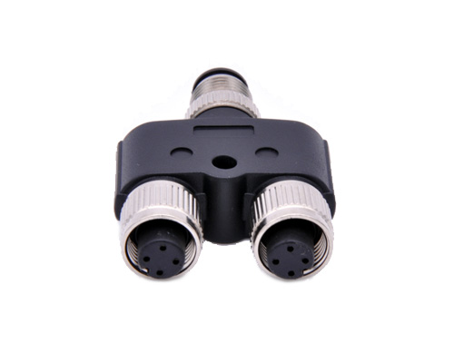 M12 Y Splitter, Molded Male Female Adapter 3 path