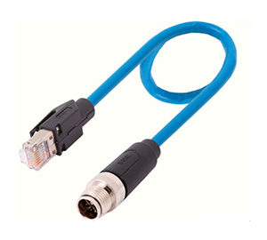 M12 to RJ45 Ethernet cable, Cat 6A Shielded X-coded 8 Pole Connector